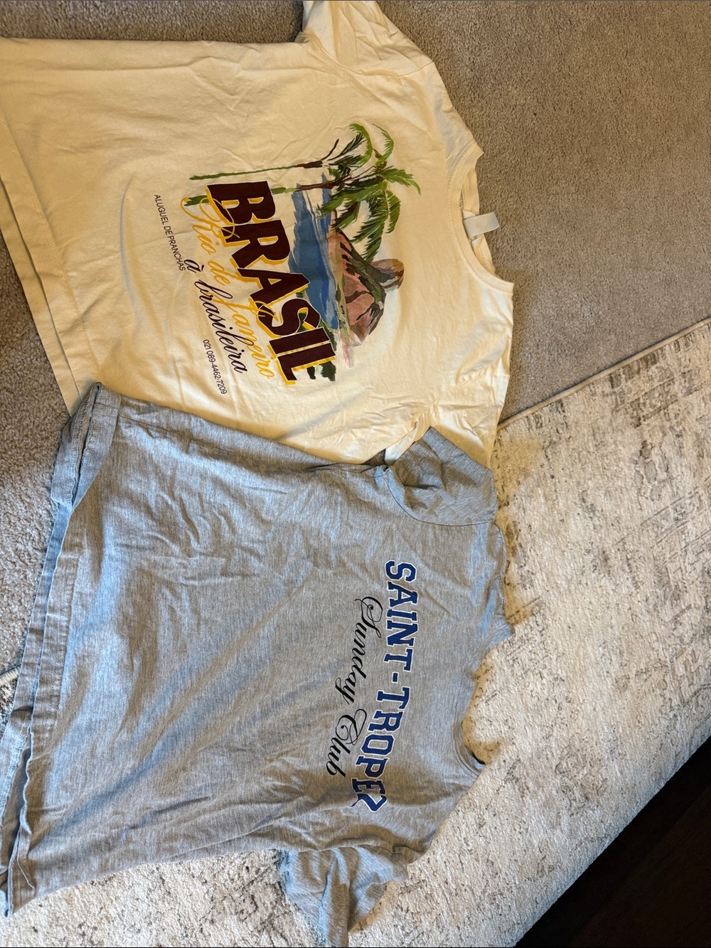 H&M Cream Brasil Graphic Tee & Gray Saint-Tropez Tee Duo